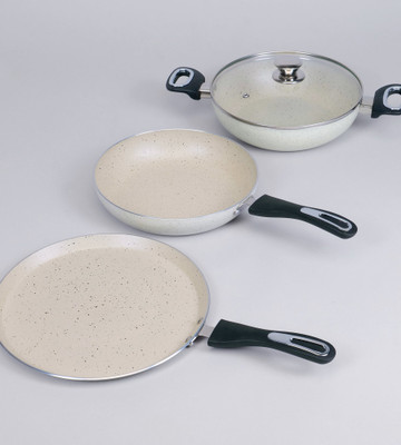 Home-pro 4Pcs Nonstick Granite Cookware Set 3mm Thickness Induction Bottom Non-Stick Coated Cookware Set(Aluminium, 4 - Piece)