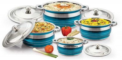 MAHAVIR Handi with lid-Glossy Finish Cookware Set(Stainless Steel, 4 - Piece)