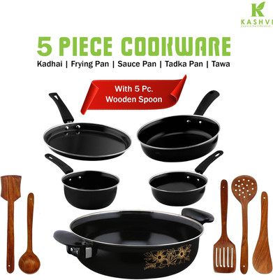 Kashvi Best Kitchen Cookware Gift Induction Bottom Non-Stick Coated Cookware Set(Cast Iron, 5 - Piece)