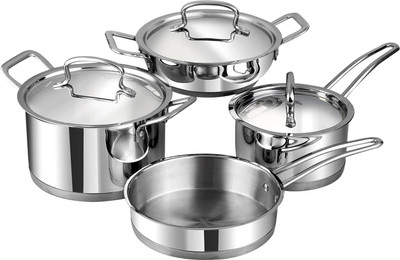 VINOD Classic Deluxe Combo,Set of 4 Pcs,Saucepan, Saucepot, Kadhai and Frypan Induction Bottom Cookware Set(Stainless Steel, 4 - Piece)