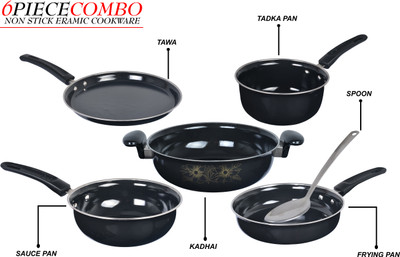 Manlu Induction Bottom Cookware Set(Gas Friendly)Non-Stick Cookware Set{6-Piece} Induction Bottom Non-Stick Coated Cookware Set(Cast Iron, 6 - Piece)