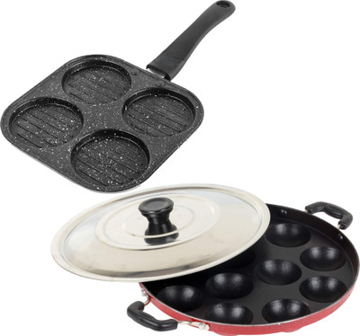 IDEAL PRIME Heavy Duty Appam Patra 12 Cavity Pan Cake Pan 4 Cavity Combo Cookware Set Induction Bottom Non-Stick Coated Cookware Set(Aluminium, 2 - Piece)