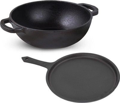 The Indus Valley Pre-Seasones Cast Iron Tawa 10.2Inch, Kadai10Inch Combo Induction Bottom Cookware Set(Cast Iron, 1 - Piece)