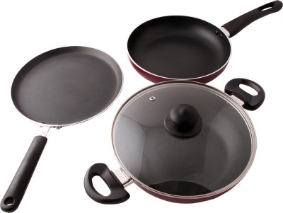 Prestige Omega Deluxe Build Your Kitchen 3 Pc Non-Stick (Black) - Induction Bottom Non-Stick Coated Cookware Set(Iron, 3 - Piece)