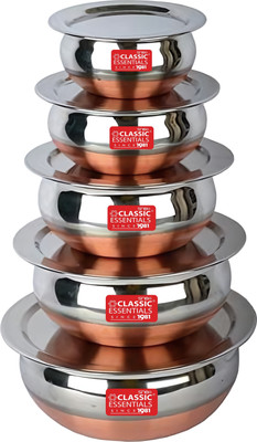 Classic Essentials Stainless Steel Copper Base Handi/Patila/Bhagona/Biryani Cook & Serve Induction Bottom Cookware Set(Stainless Steel, 10 - Piece)