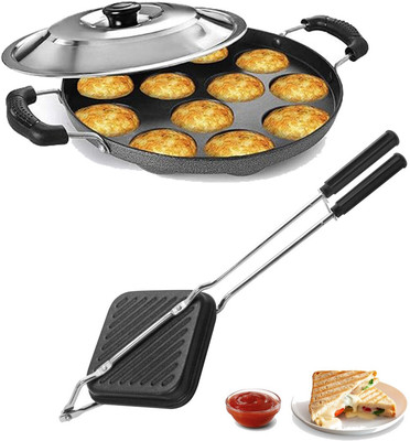 Masox Store Non-Stick Aluminium Grill Sandwich Bread Toaster | Appam Patra with Steel Lid S2 0 W Pop Up Toaster(Black)