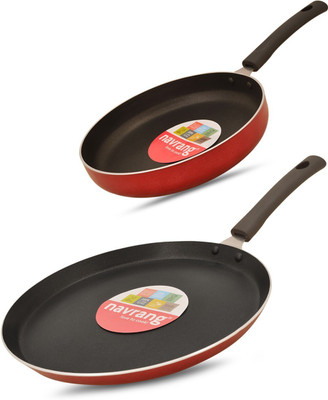 NAVRANG NAVRANG NONSTICK 2PCS COOKWARE SET TAWA 275MM+FRY PAN 230MM, NON INDUCTION,RED Non-Stick Coated Cookware Set(Aluminium, 2 - Piece)
