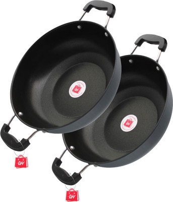 LAZYwindow Induction and Gas-Stove Friendly Nonstick Kadhai 3L (Grey Base, 26 Cm Dia) Induction Bottom Non-Stick Coated Cookware Set(Hard Anodised, 2 - Piece)