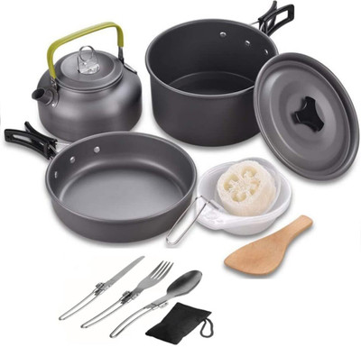 byrm Camping Cookware Mess Kit with Spoon Set Non-Stick Coated Cookware Set(Aluminium, 11 - Piece)