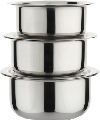 LIMETRO STEEL (2ltr, 2.5ltr, 3Ltr) Gas and Compitable Tope with Lid Induction Bottom Cookware Set(Stainless Steel, 3 - Piece)