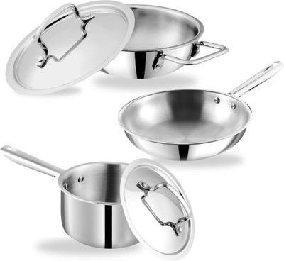 Kraft Futuretec Triply 3 Pcs Combo of Kadai, Frypan, Saucepan Induction Bottom Cookware Set(Stainless Steel, 3 - Piece)