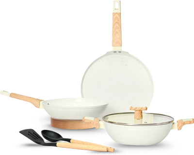 Kréme Ceracook Granite Ceramic Cookware Set of 3pcs Induction Bottom Non-Stick Coated Cookware Set(Aluminium, Ceramic, 3 - Piece)
