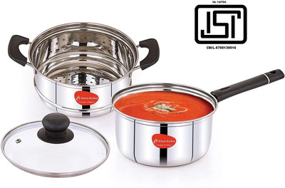 Klassi Kichen Klassi Kichen Induction and LPG Compatible Cookware set Induction Bottom Cookware Set(Stainless Steel, 3 - Piece)