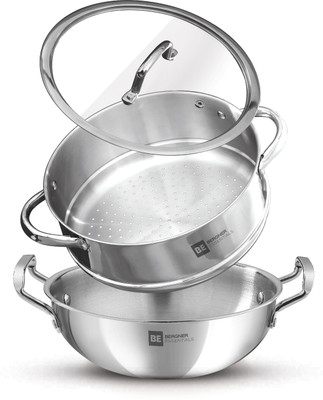 BERGNER BE Bergner Essentials Tri-Ply Stainless Steel 3 Pcs Cookware Set Induction Bottom Cookware Set(Stainless Steel, 3 - Piece)