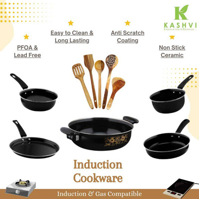 cookpro Cookpro Deluxe Non-stick(Natural Iron) Best Kitchen Cookware with spatula set Induction Bottom Non-Stick Coated Cookware Set(Cast Iron, 5 - Piece)
