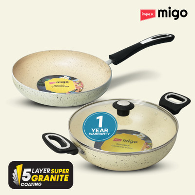 IMPEX FK Set Beige(B) Nonstick Set, Festival Gift Set Induction Bottom Non-Stick Coated Cookware Set(Aluminium, 3 - Piece)