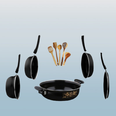cookpro 10pcs_Cookaware-set+Spatuala(without Lid). Induction Bottom Non-Stick Coated Cookware Set(Cast Iron, 10 - Piece)