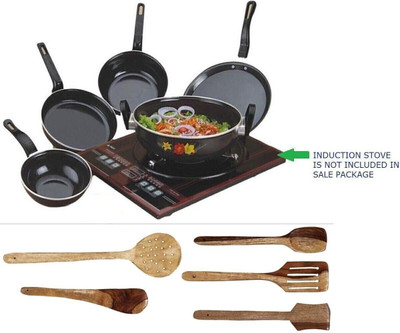 SIWAAN Set of 10 Pcs | Induction Bottom Non-Stick Coated Cookware Set(Aluminium, 10 - Piece)