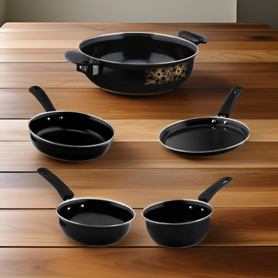 MY STORE SmartBuy - Induction & Gas Compatible Induction Bottom Non-Stick Coated Cookware Set(Cast Iron, 5 - Piece)