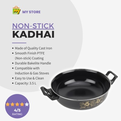 Kashvi Kadhai, Fry Pan, Tawa - Cookware Set of 3 Pc Induction Bottom Non-Stick Coated Cookware Set(Cast Iron, PTFE (Non-stick), 3 - Piece)