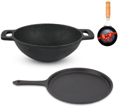 The Indus Valley Pre-Seasoned Cast Iron Cookware Set + Free Tadka Pan | Set of Kadai & Tawa Induction Bottom Cookware Set(Cast Iron, 2 - Piece)