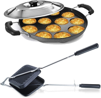 HM EVOTEK Gas Stove Compatible Sandwich Maker | Appam Patra with Stainless Steel Lid K6 0 W Pop Up Toaster(Black)