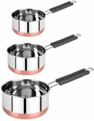 MapleTex Stainless Steel Copper bottom Sauce Pan / MILK PAN / TEA PAN 3 pcs COMBO SET Induction Bottom Non-Stick Coated Cookware Set(Copper, 3 - Piece)