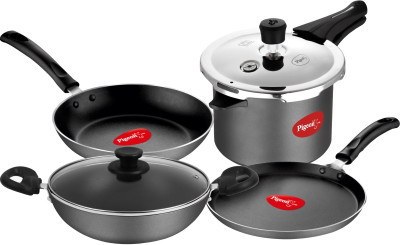 Pigeon Vibrant Induction Bottom Non-Stick Coated Cookware Set(Hard Anodised, 4 - Piece)