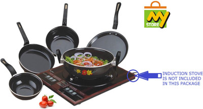 Kashvi SmartBuy - Induction & Gas Compatible Induction Bottom Non-Stick Coated Cookware Set(Cast Iron, 5 - Piece)