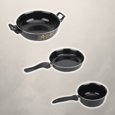Kashvi Kadhai, Fry Pan, Sauce Pan - Cookware Set of 3 Pc Induction Bottom Non-Stick Coated Cookware Set(Cast Iron, PTFE (Non-stick), 3 - Piece)