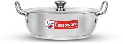 Cassoware Stainless Steel Kadhai | Premium Heavy Gauge Kadai for Deep Fry |2L Kadhai 22 cm diameter with Lid 2 L capacity(Stainless Steel, Induction Bottom)