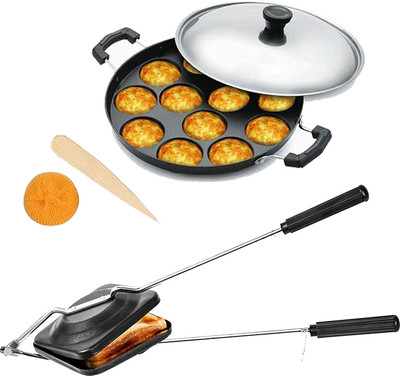 NARV Non-Stick Appam Patra with Stainless Steel Lid, Sandwich Toaster with Spatter K2 0 W Pop Up Toaster(Black)