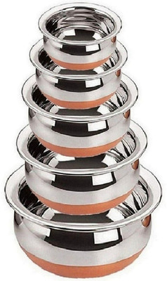 RBGIIT Cooking and Serving Copper Bottom Handi Set 5 Pc Biryani Pot Punjabi Handi K1 Cookware Set(Stainless Steel, 5 - Piece)
