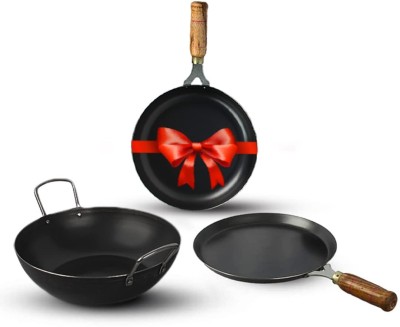 The Indus Valley The Indus Valley Iron Cookware Set - Tawa (10 Inch), Pan (10 Inch, 2L), Kadai (9.6 Inch, 2L) Induction Friendly Combo Cookware Set(Iron, 3 - Piece)