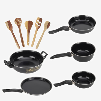 MY STORE Smartbuy Induction Bottom Non-Stick Coated Cookware Set(Cast Iron, 10 - Piece)