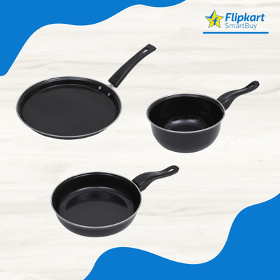 Flipkart SmartBuy Non-Stick Cookware Set - Tawa, Fry Pan & Sauce Pan - Induction Bottom Non-Stick Coated Cookware Set(Cast Iron, PTFE (Non-stick), 3 - Piece)