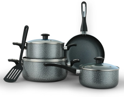 IMPEX Granite Coated Nonstick Cookware Set NCB 7108 Grey Non-Stick Coated Cookware Set(Aluminium, 4 - Piece)