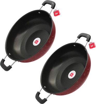 LAZYwindow Premium Quality Nonstick Kadhai, Dia - 26 cm, 3L Induction Bottom Non-Stick Coated Cookware Set(Hard Anodised, 2 - Piece)