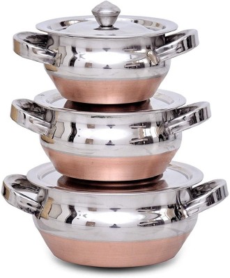 RBGIIT Copper Bottom Handi Set with Lid and Handle Kitchen Serving Cooking Pot Vessel Cookware Set(Stainless Steel, 6 - Piece)