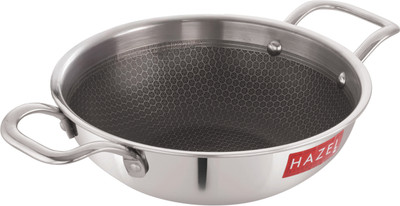 HAZEL Non-Stick Honeycomb Triply Steel Kadhai | 22cm - 2L | Induction Compatible Induction Bottom Non-Stick Coated Cookware Set(Triply, 1 - Piece)
