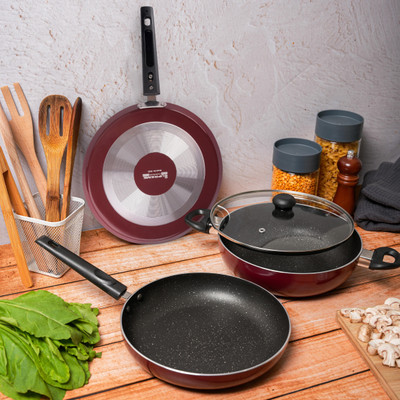 Supreme Cookware Non-induction Kadhai / Tawa / Fry Pan Non-Stick Coated Cookware Set(Aluminium, 3 - Piece)