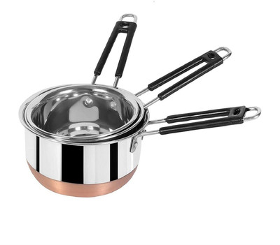 Dotline Set of 3 Flat Bottom Copper Base Saucepan/Tea Coffee Pan Set Cookware Set(Stainless Steel, 3 - Piece)