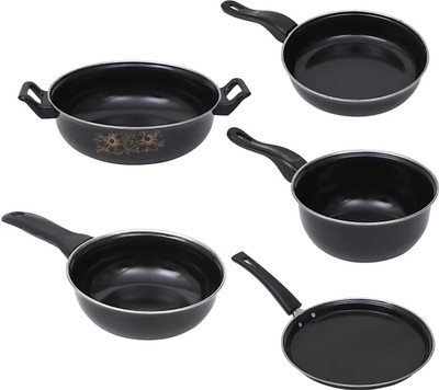Kashvi 5 Pcs Non-Stick Induction Base Cookware Set Induction Bottom Non-Stick Coated Cookware Set(PTFE (Non-stick), 5 - Piece)