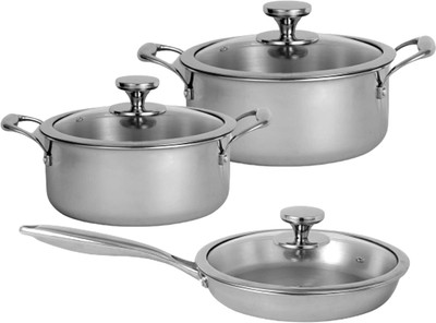 NIRLON Platinum Triply Stainless Steel 3Pcs Cookware Set Induction Bottom Non-Stick Coated Cookware Set(Stainless Steel, 3 - Piece)