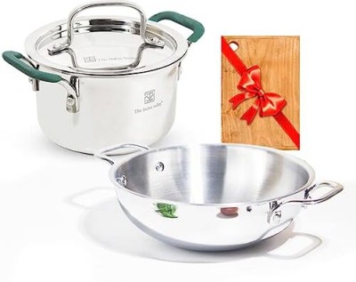 The Indus Valley Triply Stainless Steel Kadai & Stock Pot Combo Induction Bottom Cookware Set(Triply, 3 - Piece)