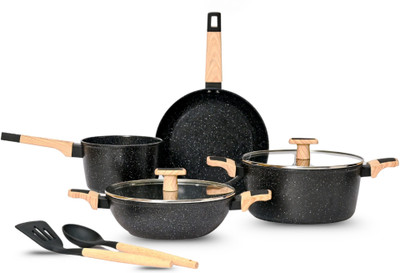 Kréme Ceracook Granite Ceramic Cookware Set of 4pcs Induction Bottom Non-Stick Coated Cookware Set(Aluminium, Ceramic, 4 - Piece)