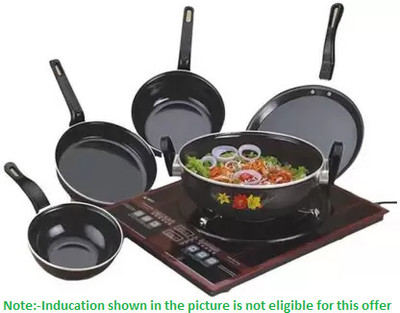 Maharajee by Maharajee Mercury Cookware set Induction Bottom Non-Stick Coated Cookware Set(Aluminium, 5 - Piece)
