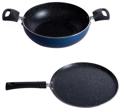 Home-pro 2 Piece Set With Dosa Tawa And Kadhai Fry Pan 2 L Induction Bottom Non-Stick Coated Cookware Set(Aluminium, 2 - Piece)