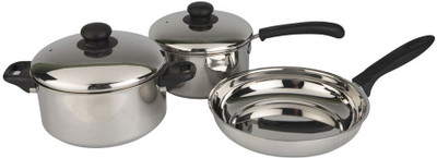 Butterfly Induction Bottom Non-Stick Coated Cookware Set(Stainless Steel, 3 - Piece)