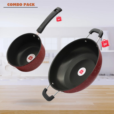 LAZYwindow LAZYwindow Premium Quality Nonstick Cookware Combo Pack- Sauce Pan, Kadhai Induction Bottom Non-Stick Coated Cookware Set(Hard Anodised, 2 - Piece)